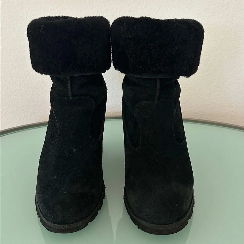 UGG Australia Black Kyra Wedge Genuine Shearling Boots